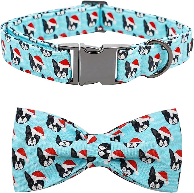 Dog Collar, Christmas Dog Collar Plaid Pet Collar Bow Holiday Bows Girl Boy Puppy Collar Adjustable Pet Collar for X-Large Dogs