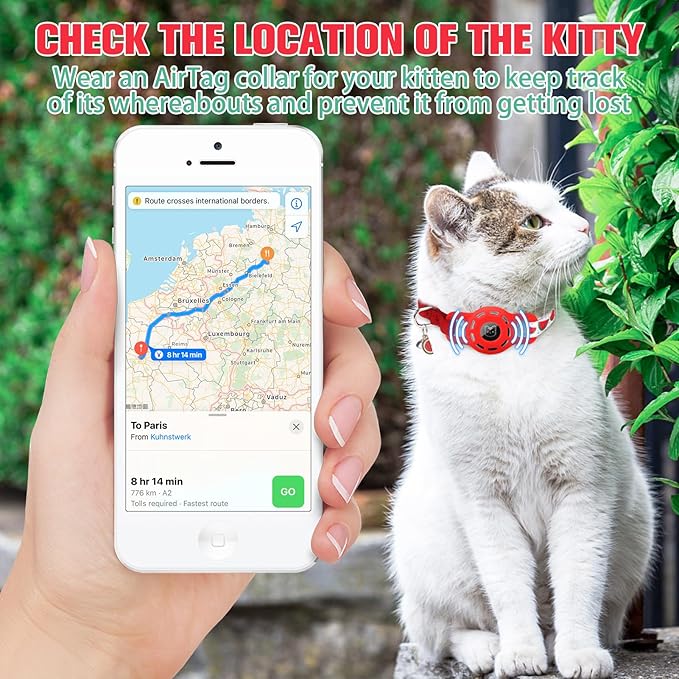 BINGPET AirTag Cat Collar with Bells, Upgraded Safety Elastic Cat Collar with Airtag Cat Collar Holder, Anti-Lost Cat Collars for Cats, Anti-Suffocation Kitty Puppy Collars