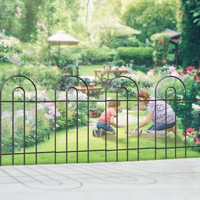 Garden Fence Border 32inX20ft Black Metal Wire Garden Fencing Panel Outdoor Folding Decorative Fences Flower Lawn Edging for Landscape Patio Yard