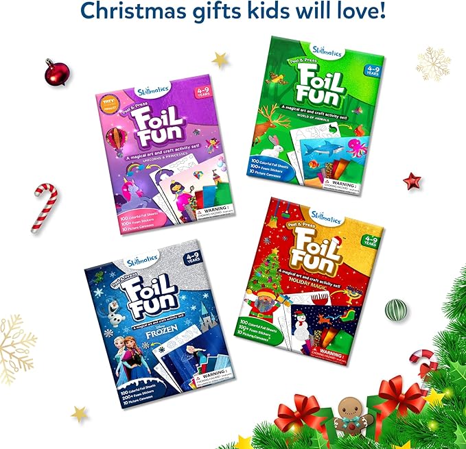 Skillmatics Foil Fun – Mess-Free Holiday Art & Craft Kit for Kids, DIY Creative Activity, Travel Game, Stocking Stuffer & Christmas Gift for Boys & Girls Ages 4, 5, 6, 7, 8, 9