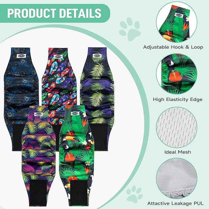 Male Dog Diapers, High Absorbing Dog Belly Bands for Male Dogs, Washable Reusable Dog Male Wraps(5 Pack)