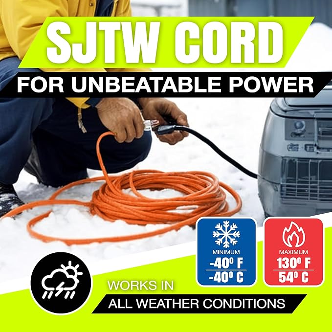 10ft Outdoor/Indoor Extension Cord 12/3 Gauge Extra Heavy Duty 3 Prong SJTW, Waterproof, Flexible Cold-Resistant Long Power Cord,15A 125V 1875W, Orange by LifeSupplyUSA