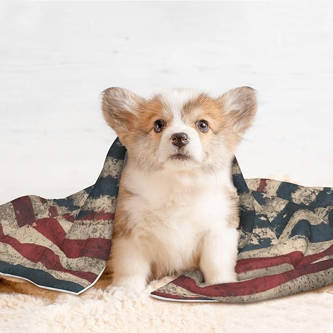 Waterproof Dog Blanket Soft Pet Blanket for Puppy Cat, Fleece Cat Throw Blankets for Furniture Bed Couch Sofa Reversible - American Patriotic Stars and Stripes 1