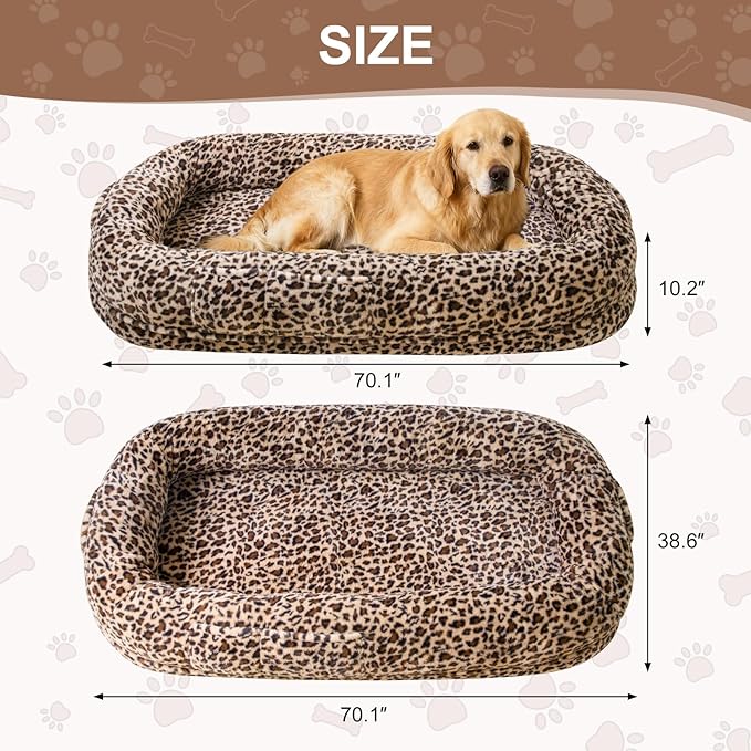 Human Dog Bed for Adult,70"x38"x10" Extra Large Human Pet Bed,Orthopedic Washable XL Dog Bed with Memory Foam (Leopard Print)