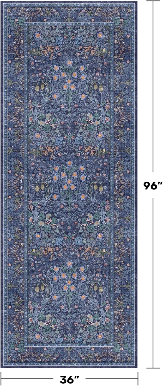 Dark Blue 3x8 Wide Hallway Runner Rugs Indoor Non Slip, 8ft Oriental Washable