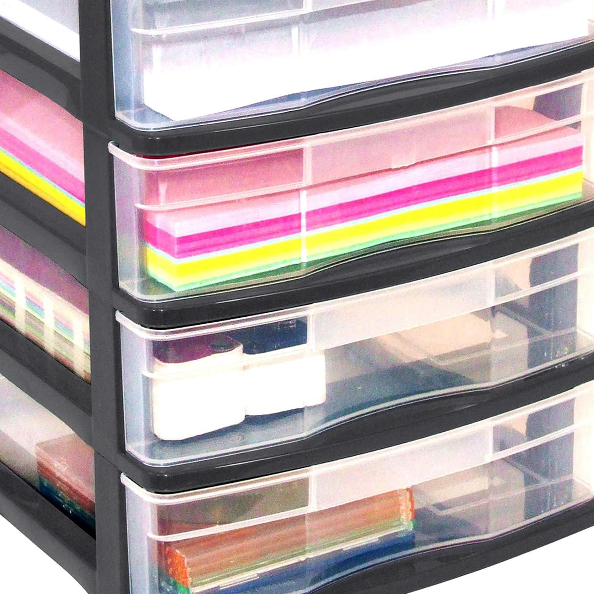 Gracious Living 4-Drawer Desktop Organizer with Tray Top, Black, 3-Pack