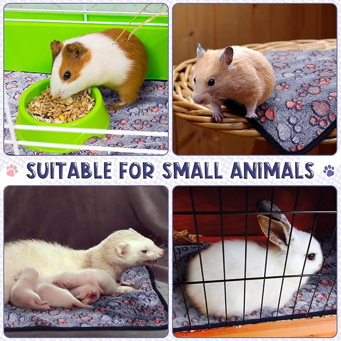 Tatuo 4 Pcs Dog Blanket for Pet Cat Blankets Indoor Puppy Teething Stuff Toys Paw Print Fleece Soft Blanket Sleep Mat for Guinea Pig Cage(Blue,Small(24 x 16 Inch),Square)