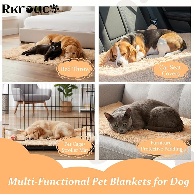 Pets Bed Blanket Dogs Reversible Soft Dog Throw Blankets Cats Mat Sleeper Fuzzy Pet Couch Covers Washable Cat Puppy Cover for Beds Car Sofa Travel Double Sided Furniture Protection (Champagne,M)