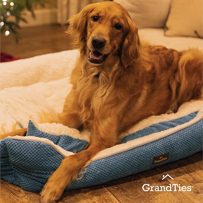 GRANDTIES Fluffy Dog Beds for Small Medium Large Dogs & Cats, Machine Washable Dog Bed, Rectangle Breathable Soft Calming Sleeping Pet Beds Warming with Waterproof & Non-Slip Bottom (M 30", Azure)