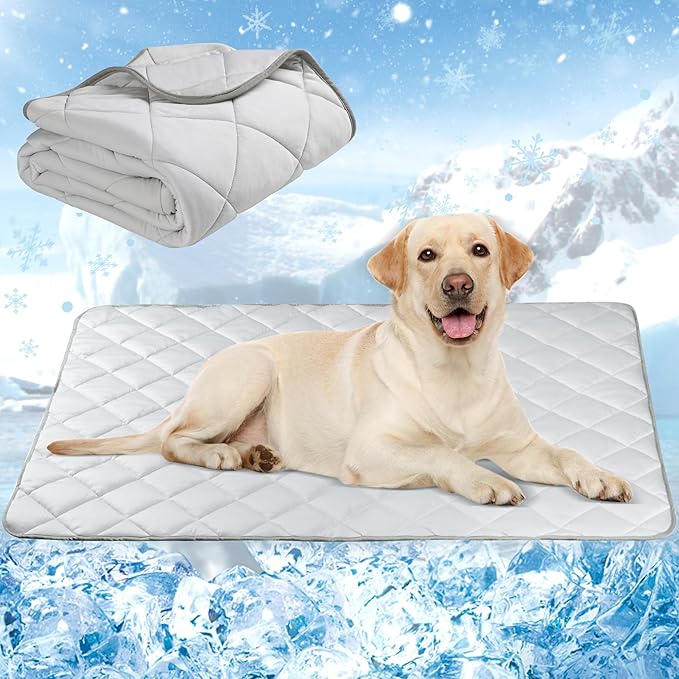 Langsprit Dog Cooling Mat, Washable Dogs Cats Pet Non-Toxic Cooling Pads Summer Sleeping Kennel Mats，Pet Self Cool Ice Blanket for Indoor & Outdoor Dog Beach Essentials Light Gray Large