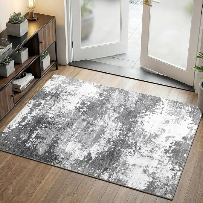 Entryway Rug 3x5 Grey Door Mat Indoor Entrance 36x60, Washable Small Throw Rugs