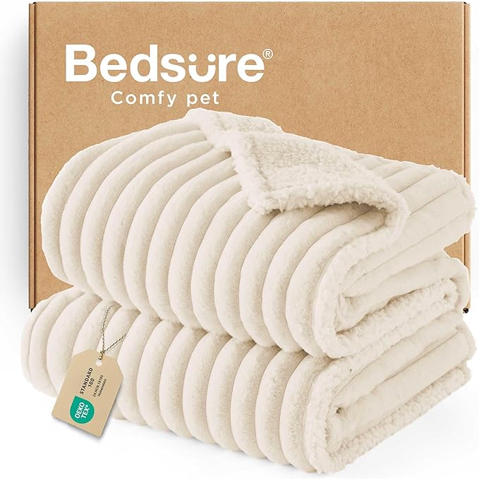 Bedsure ComfyFleece Orthopedic Dog Bed with Waterproof Dog Blanket for XL Dogs, Cream