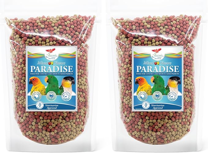 Scenic Mix Paradise Premium Parrot Food - Apple & Natural Flavors, High Protein, Low Iron Conure Bird Food, Eclectus & Other Small Pet Parrots, Omega 3, Vitamins & Minerals, 2 LB (Pack of 2)