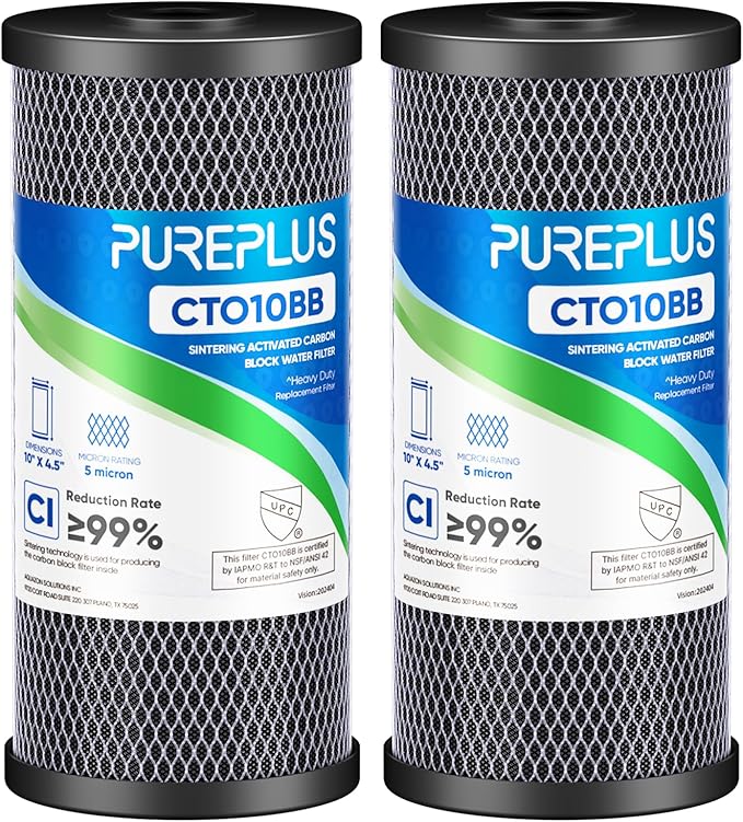 PUREPLUS 5 Micron 10" x 4.5" Whole House CTO Coconut Shell Activated Carbon