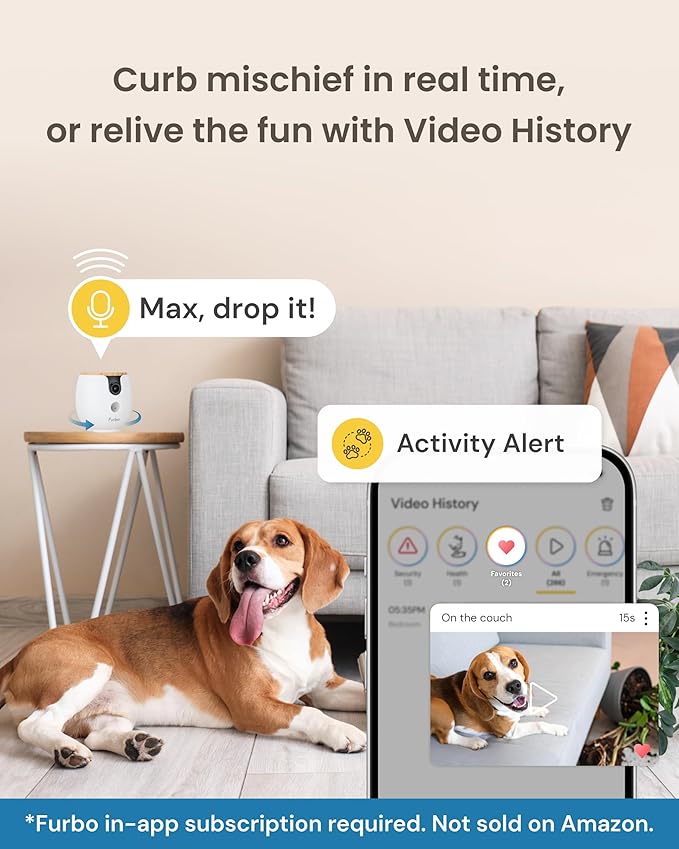 Furbo Mini 360° [Subscription Required] New 2K QHD Pet Camera - Unlock w/Paid Plan: Dog & Cat Safety Alerts, Rotating Treat Toss, 2-Way Speaker (Low Risk, 3mo Min. Cancel Anytime)