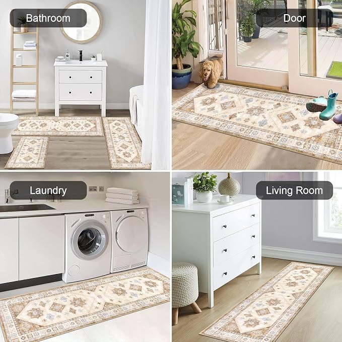 HEBE Boho Kitchen Rug Sets 3 Piece