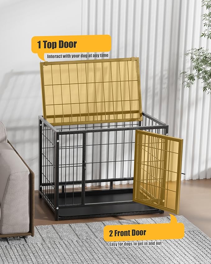 27 Inch Dog Crate, Escape Proof Dog Cage with Dual Door Lock, Removable Tray for Easy Cleaning, Dog Kennel Indoor Outdoor Use