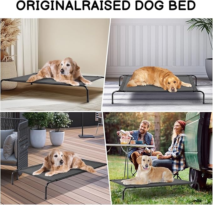 Elevated Dog Bed Raised Outdoor Dog Cot for Large Dogs, Raised Dog Hammock Cooling Bed, Frame with Washable Cooling Breathable Mesh Anti-Slip Feet, Indoor and Outdoor Pet Bed, 50 Inches Black