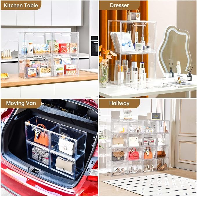3 Pack Clear Storage Bins with Lids, Storage Containers with Magnetic Door