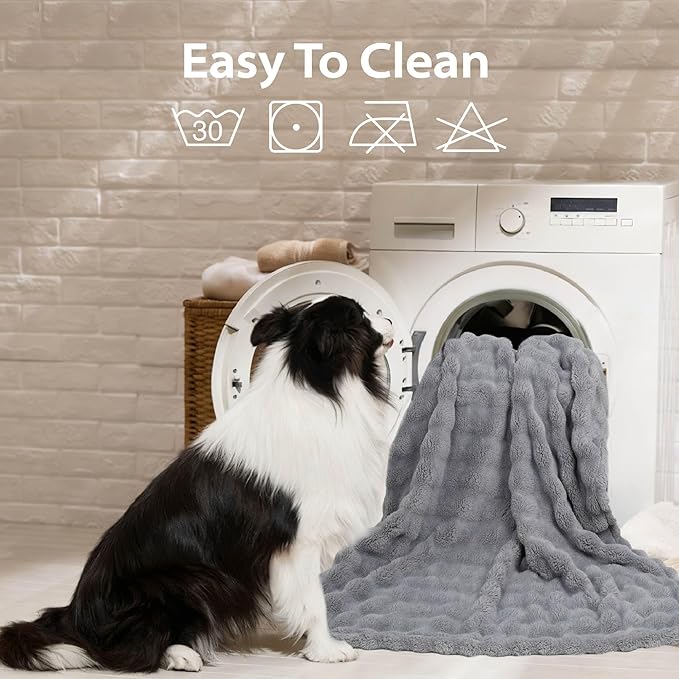 Dog Blankets Washable Pet Blanket - Fluffy Fuzzy Cat Puppy Blanket with Premium 300GSM 3D Fleece Bubble for Pet Kitten Doggy, Grey, 30x40IN