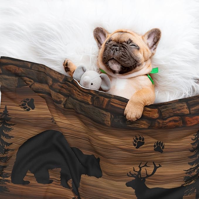 Cabin Throw Blanket - Moose Bear Blanket for Dog Cat Retro Pet Blankets 23x16 for Couch Sofa Bed
