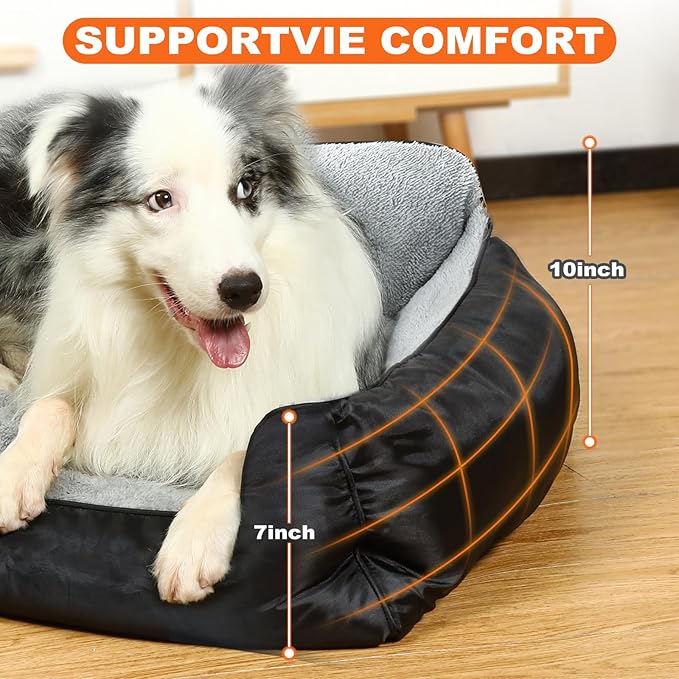 Dog Beds for Extra Large Dogs, Orthopedic Warming Soft Sleeping Bed Durable Pet Bed with Anti-Slip Bottom, 39”x31”x9”, Black