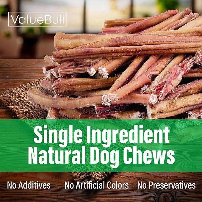 ValueBull Bully Sticks for Dogs, Jumbo 12 Inch, 50 Count - All Natural Dog Treats, 100% Beef Pizzles, Single Ingredient