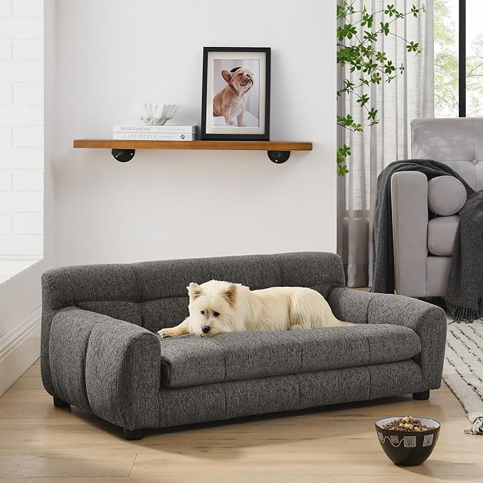 Soft and Comfortable Dog Couch Bed,Elevated Large Dog Sofa with Backrest and Armrestsmodern Rectangular pet Sofas,pet Furniture. Dry Cleanable Fabric Furniture for Medium and Large Dogs (Gray)