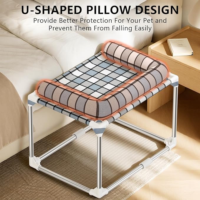 Bedside Cosleeper Dog Cat Bed - Height Elevated Dog Bed with Bloster Extension Attached to Human Bed Dog Cat Window Perch Bedside Lounge Elevated Dog Bed with Pillow (26 x 20 x 20 Inch)