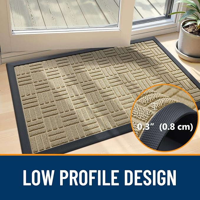 OLANLY Front Door Mat Outside Entrance 47x32, Heavy Duty Sturdy Natural Rubber