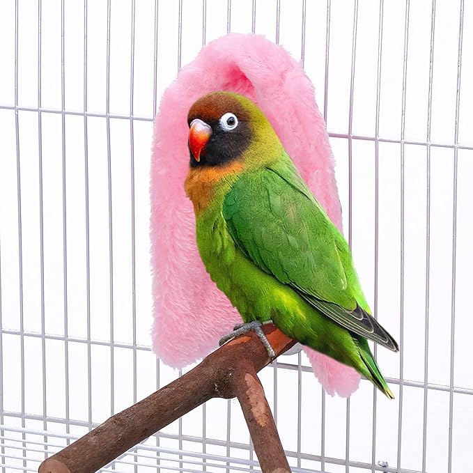 Comfort Corner Fleece Bird Blanket Parrot Cage Snuggle Hut Warm Bird Nest House Bed Hanging Hammock Toy for Parakeet Cockatiel Pigeon Small Animals Shelter Plush Bedding(Pink/S)