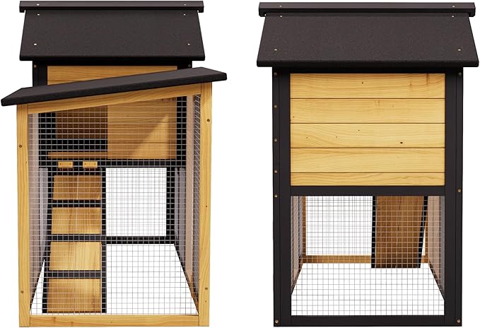 Chicken Coops Outdoor Wooden Double-Decker Chickens with Deep Push-Pull Trays, Non-Slip Slopes, Waterproof Asphalt Roof Suitable for a Variety of Animals (Yellow Black)
