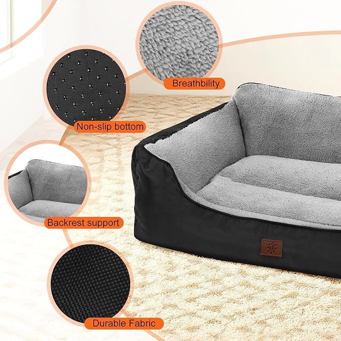 Dog Beds for Extra Large Dogs, Orthopedic Washable Pet Bed with Sides, Big Dog Couch Sofa with Non-Slip Bottom, 43”x35”x9”, Black