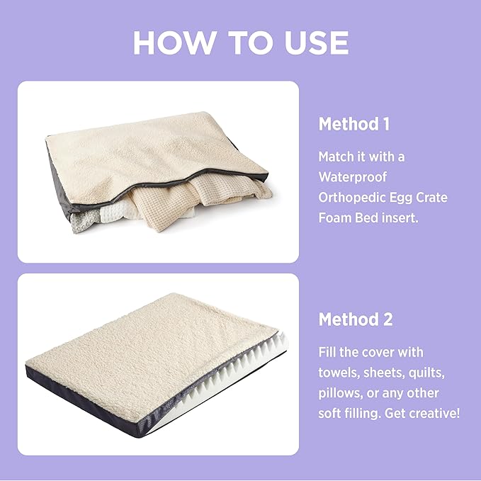 LE SURE XXL Washable Dog Bed Cover Replacement Plush Fleece Cover for Orthopedic Egg Crate Foam Pet Mat 54x44x4 Inches, Grey