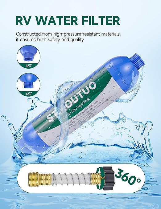 RV Water Filter with Flexible Hose Protector