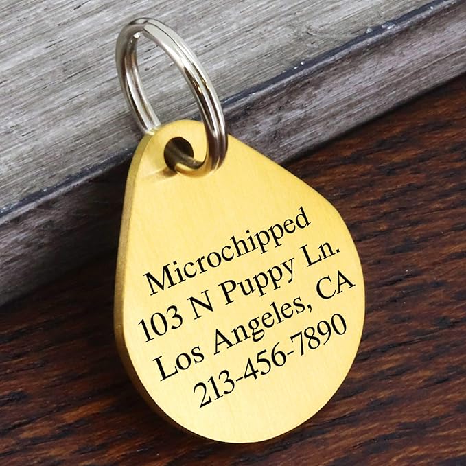 Ultra Joys Dog ID Tag, Custom Dog Tag Personalized Cat Tag, Pet ID Tag, Brushed Stainless Steel Teardrop Dog Tag Gold Medium