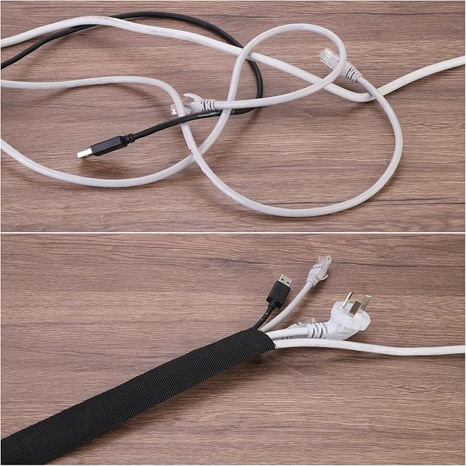 MECCANIXITY Braided Cable Sleeves Heat Shrinkable Fabric Sleeving, 1/4" 16ft Black 2:1 Ratio Heat Shrinkable Cord Protector for Harness Cable, Network Cable Protection, Cable Management