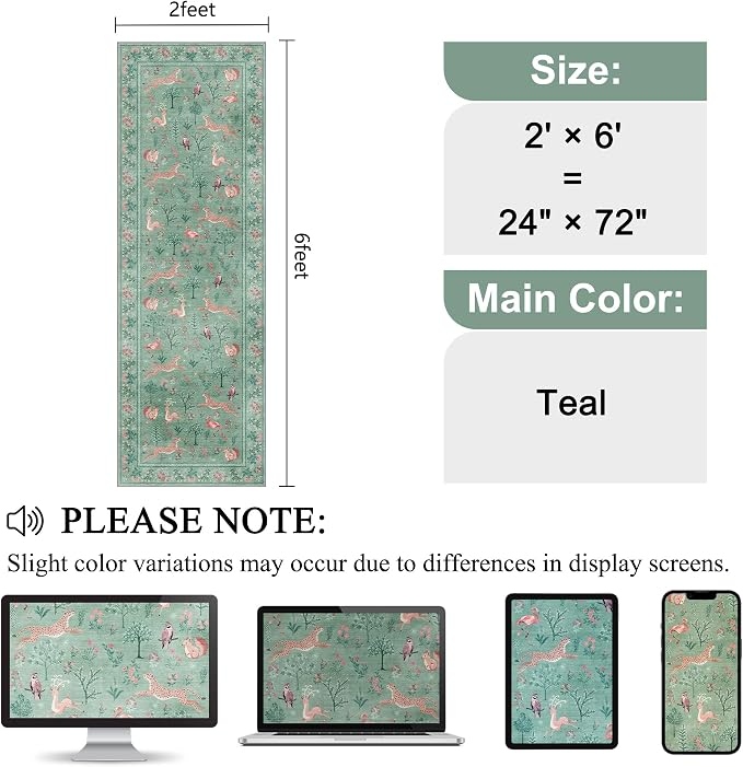 DUKINO 2x6 Rug for Hallway, Washable Kitchen Runner Rug