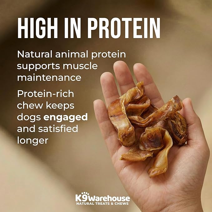 K9warehouse Pig Ears for Dogs - Natural Bulk - 100% Pork Pig Ear Strips for Dogs - Alternative to Rawhide Chews - Thick Cut Pig Ears for Dog Treats for All Breeds Packed in USA - 16oz