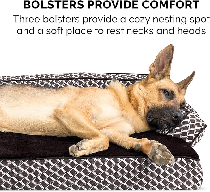 Furhaven Memory Foam Dog Bed for Medium/Small Dogs w/ Removable Bolsters & Washable Cover, For Dogs Up to 35 lbs - Plush & Woven Decor Comfy Couch Sofa - Diamond Brown, Medium
