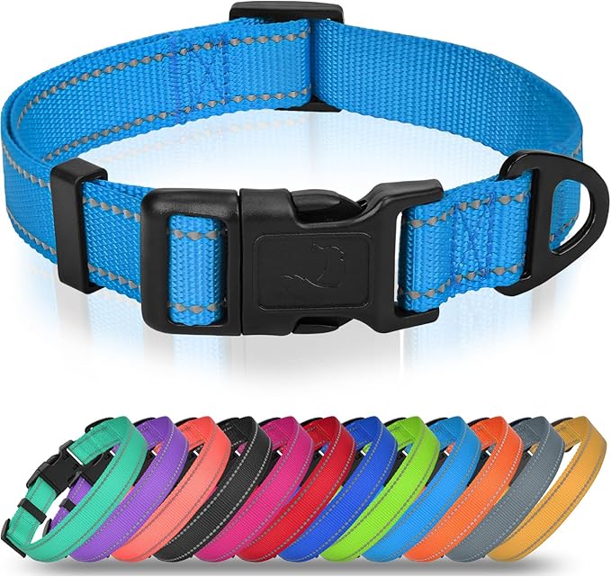 Joytale Large Dog Collar, Reflective and Adjustable Nylon Pet Collar with Quick-Release Buckle for Large Dogs, Sky Blue, L