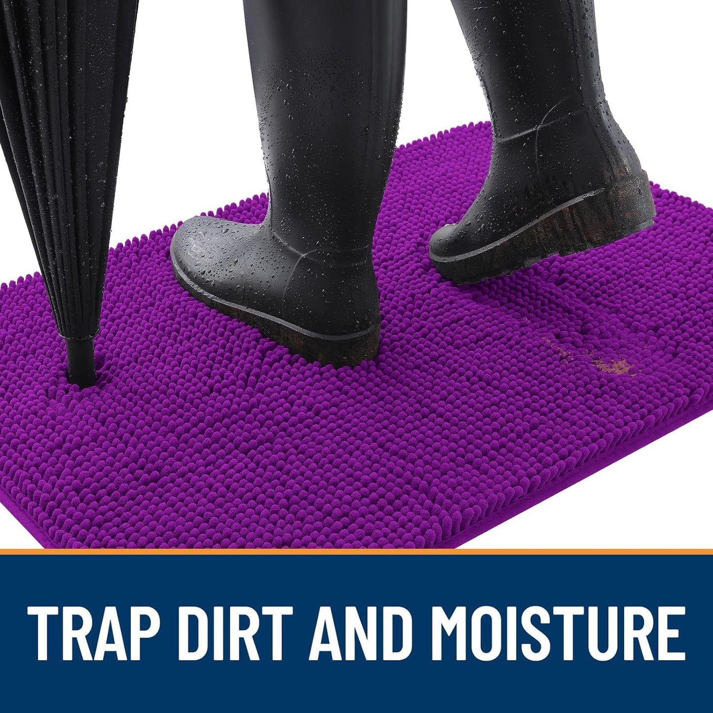 OLANLY Dog Door Mat for Muddy Paws 47x24, Absorbs Moisture and Dirt, Absorbent Non-Slip Washable Doormat, Quick Dry Chenille Mud Mat for Dogs, Entry Indoor Entryway Carpet for Inside Floor, Purple