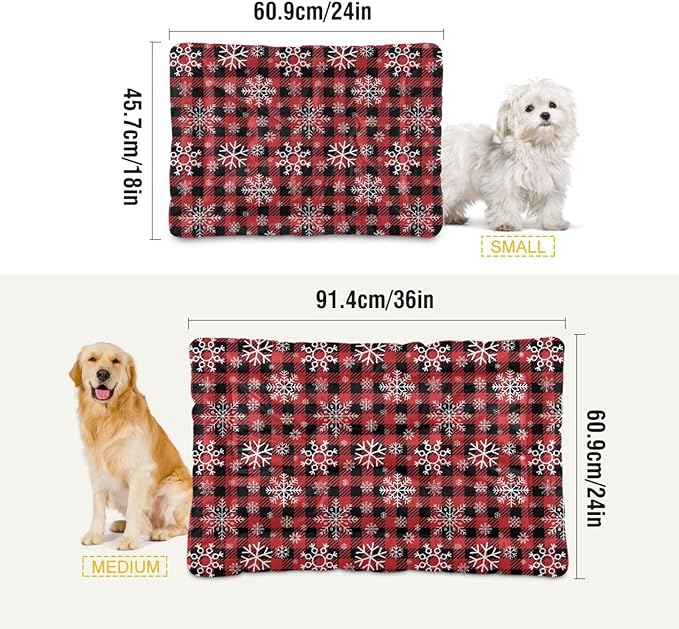 Pet Bed Red and Black Buffalo Plaid Snowflake Christmas Dog Bed Mat Absorbing Non Slip Pad Pet Sleeping Mat for Small, Medium, and Large Dogs Puppy Cat 36 in x 24 in