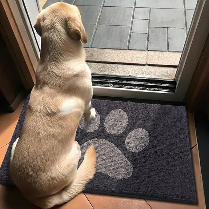 Buganda Dog Door Mat for Muddy Paws, Absorbent Dirt Trapper Non Slip Indoor Doormats, Washable Low-Profile Mat for Mud Dogs, Entryway Carpet for Inside Floor (36x24 Inches, Dark Grey)