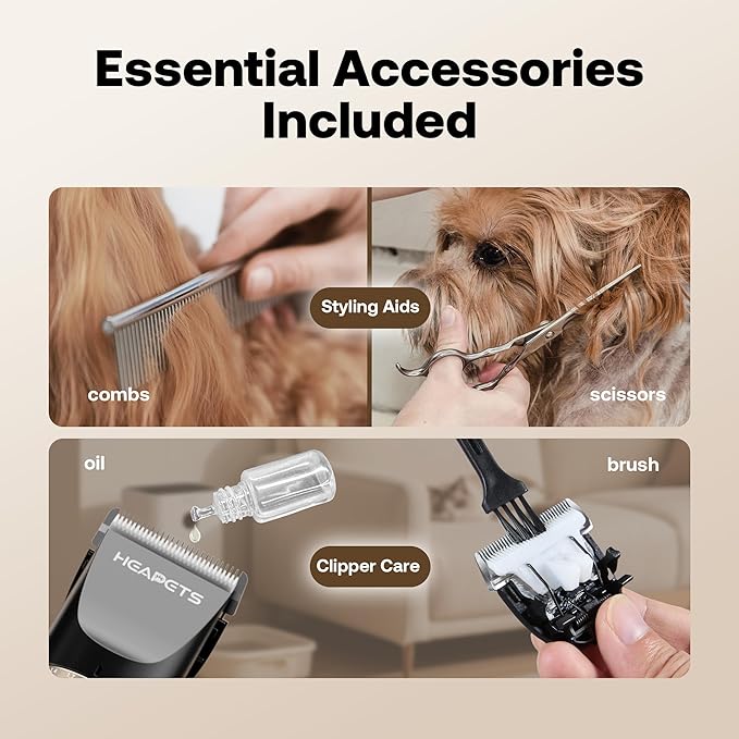 Dog Hair Clippers for Grooming Kit and Dog Paw Trimmer Nail Grinder for Grooming, Low Noise Rechargeable Cordless, Shaver Grooming Supplies for Pet Cats Dogs (Black, White)