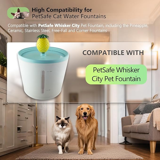 6 Pack Cat Water Fountain Filter Replacement Compatible with PetSafe Whisker City Automatic Pet Fountain, Small and Large Size Pet Water Fountain Replacement Filters(Large)