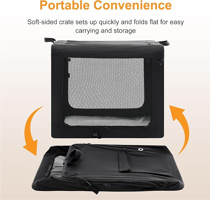 Dog Travel Crate 36 Inch, Portable Soft-Sided Travel Carriers for Dogs and Cats, Foldable Pet Kennel with 3-Doors Mesh Windows Indoor & Outdoor, Black
