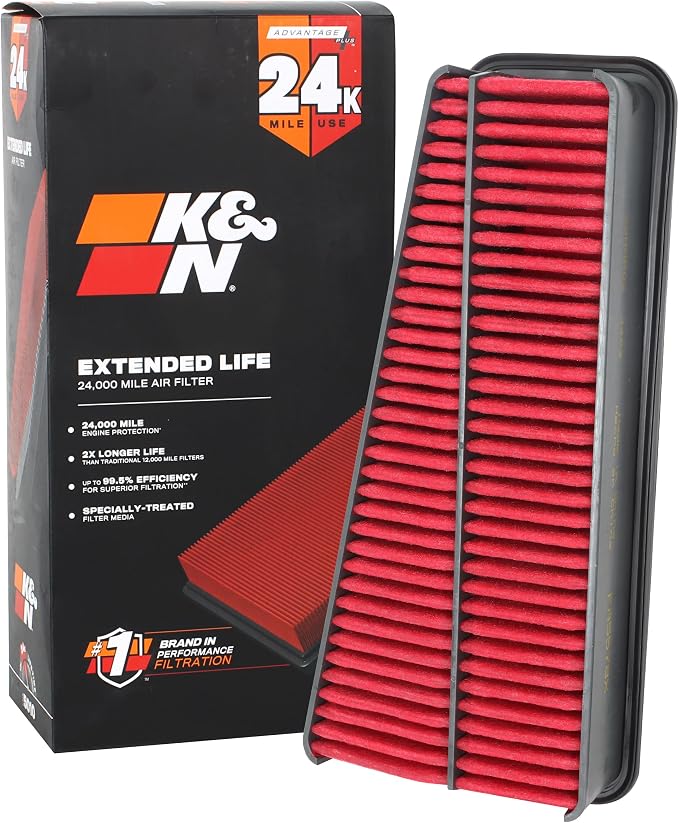 K&N Engine Air Filter: Extended Life 24, 000 Mile Replacement Air Filter: