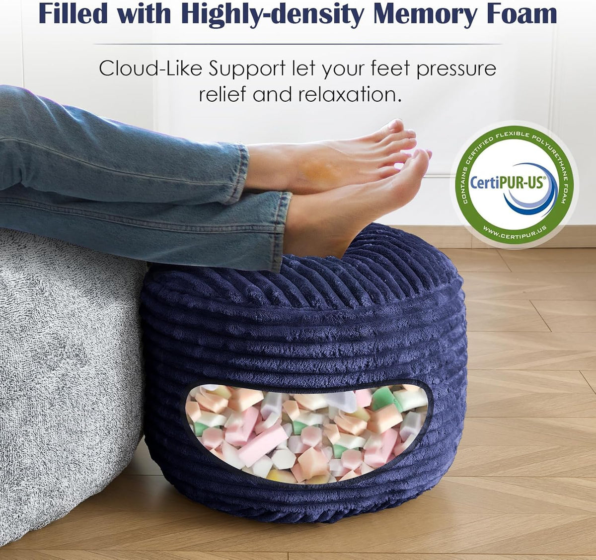 SHOUREN Stuffed Round Ottoman,Pouf Ottoman Foot Rest,18 X 14,Navy