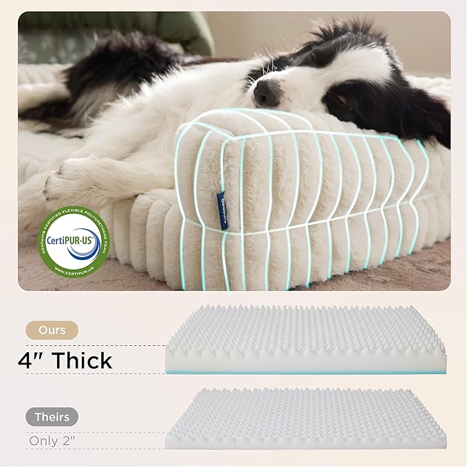 Bedsure ComfyFleece Orthopedic Dog Bed with Waterproof Dog Blanket for XL Dogs, Cream